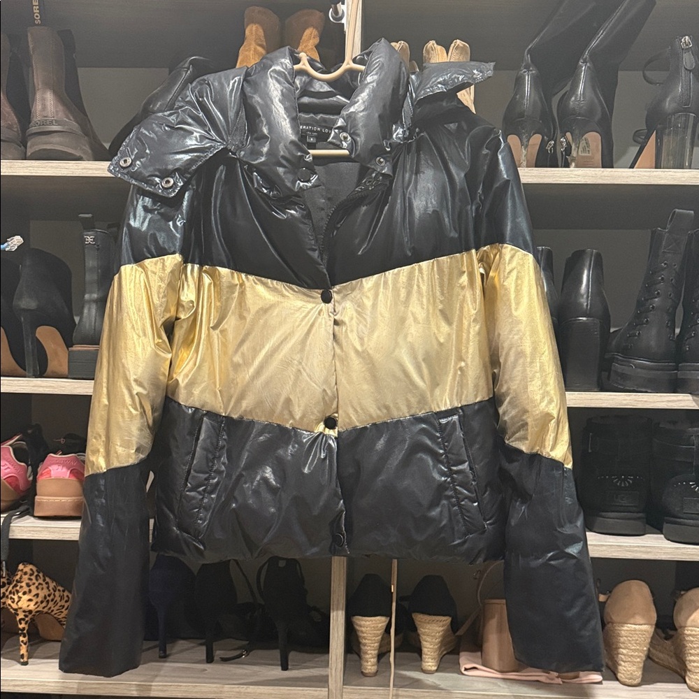 Generation Love Black and Gold Puffer Jacket SZ Small
